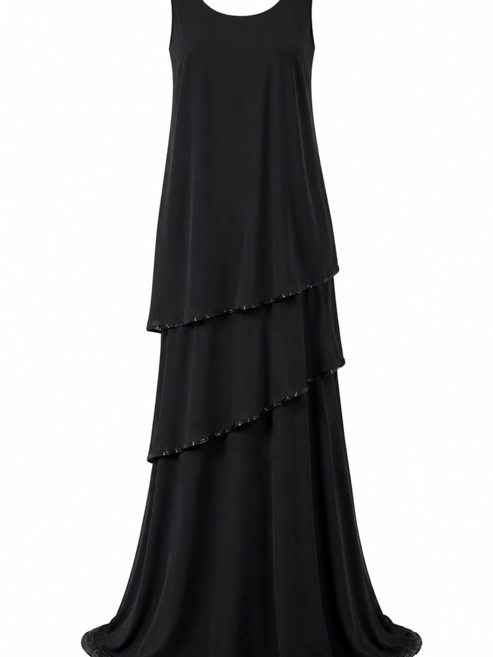 Women's Black Tiered Maxi Dress with Scoop Neck